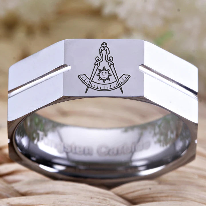 Past Master Blue Lodge California Regulation Ring - Tungsten Carbide - Bricks Masons