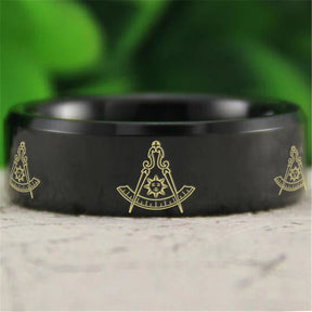 Past Master Blue Lodge California Regulation Ring - Reverse Comfort Fit Tungsten - Bricks Masons