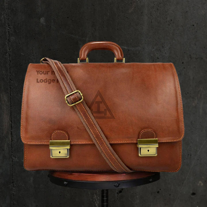 Royal Arch Chapter Briefcase - Genuine Brown Leather - Bricks Masons