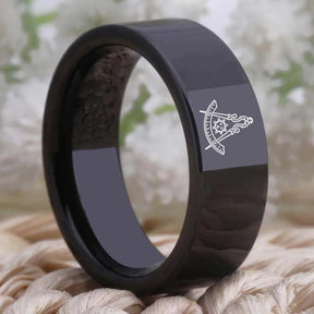 Past Master Blue Lodge California Regulation Ring - Black Tungsten - Bricks Masons