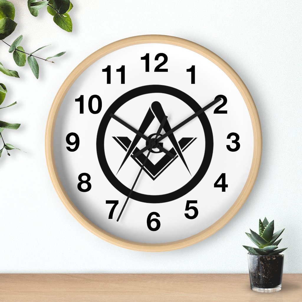 Master Mason Blue Lodge Clock - Square & Compass G Wooden Frame - Bricks Masons