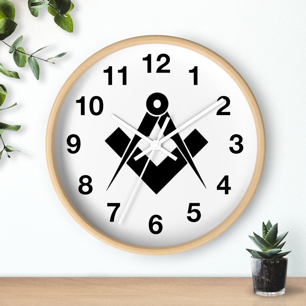 Master Mason Blue Lodge Clock - Square & Compass Wooden Frame - Bricks Masons