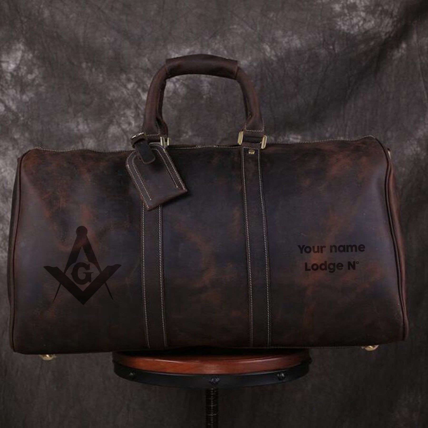 Handmade Genuine Leather Masonic Duffel/Travel Bag - (Multiple Appendants) - Bricks Masons