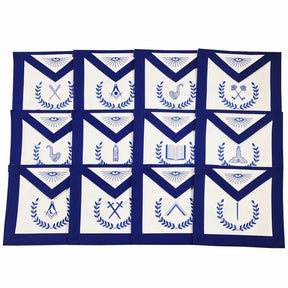 Officers Blue Lodge Officer Apron Set - Royal Blue Machine Embroidery - Bricks Masons
