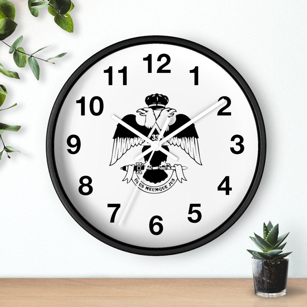 33rd Degree Scottish Rite Clock - Wings Down Wooden Frame - Bricks Masons