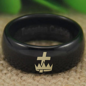 Knights Templar Commandery  Ring - Black Dome Tungsten - Bricks Masons