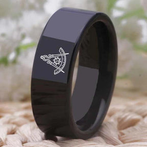 Past Master Blue Lodge California Regulation Ring - Black Tungsten - Bricks Masons