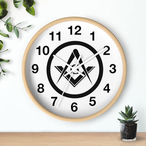 Master Mason Blue Lodge Clock - Square & Compass G Wooden Frame - Bricks Masons