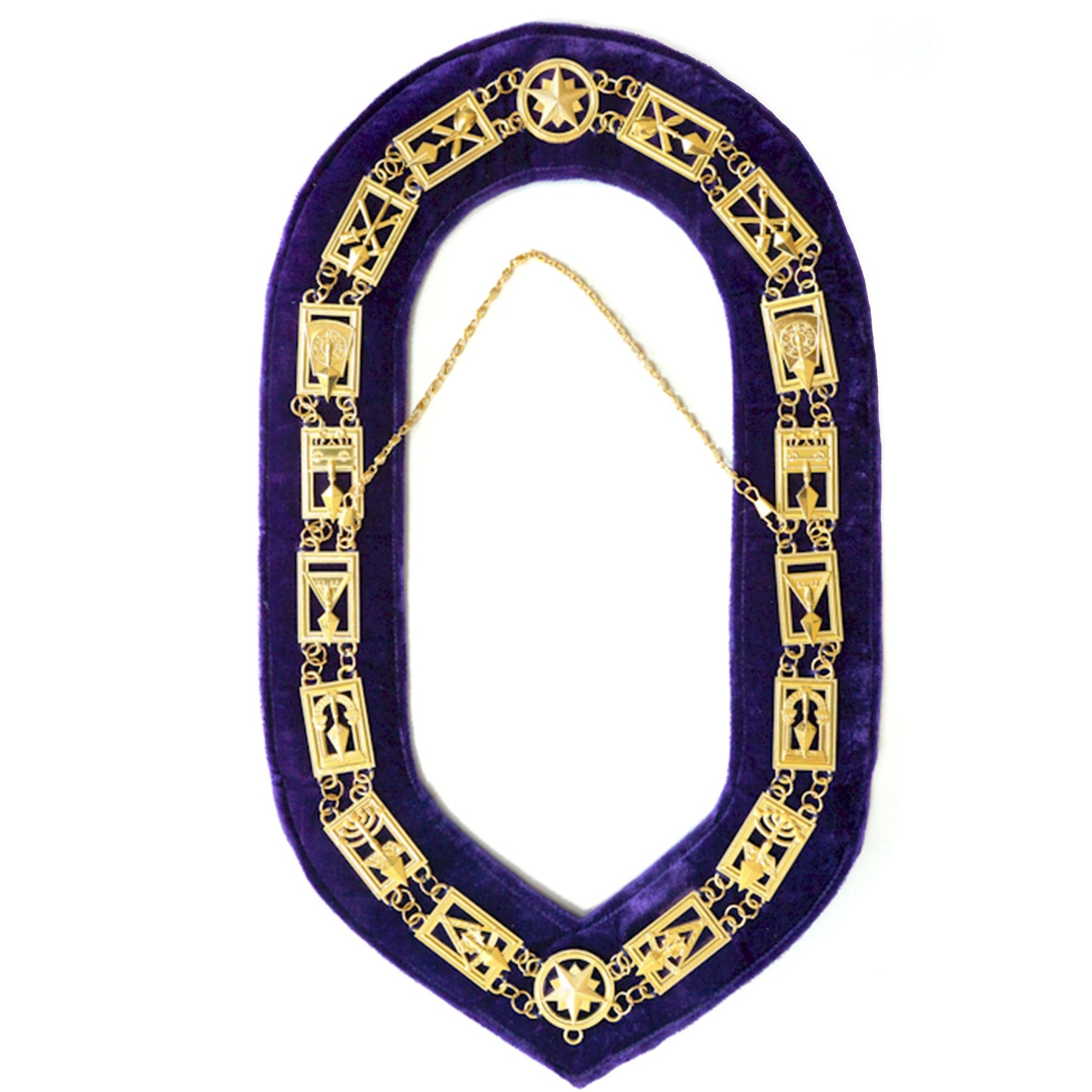 Council Chain Collar - Gold Plated on Purple Velvet - Bricks Masons