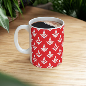 Master Mason Blue Lodge Mug - White and Red Ceramic for Christmas - Bricks Masons