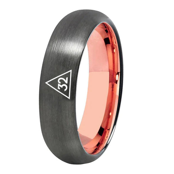 32nd Degree Scottish Rite Ring - Gunmetal With Rose Gold Tungsten - Bricks Masons