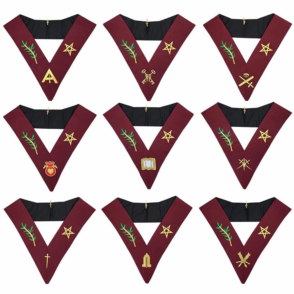 Officers Scottish Rite Officer Collar Set - Maroon Machine Embroidery - Bricks Masons