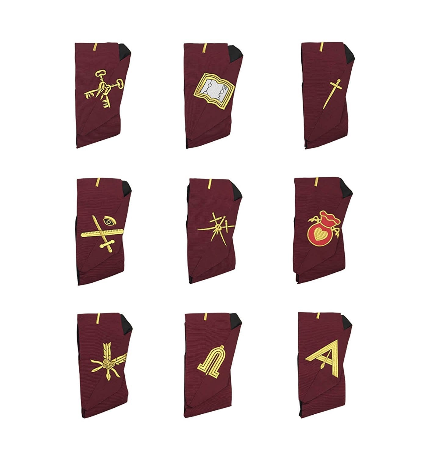 Officers Scottish Rite Officer Collar Set - Maroon Machine Embroidery - Bricks Masons