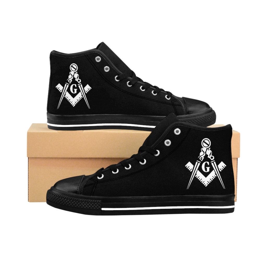 Master Mason Blue Lodge Sneaker - High-Top Black Square & Compass G - Bricks Masons