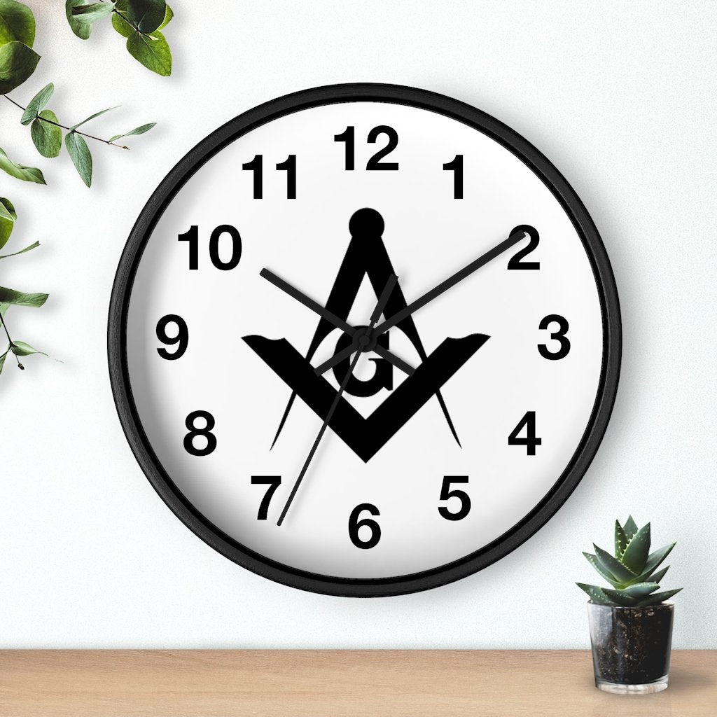 Master Mason Blue Lodge Clock - Wooden Frame Square & Compass G - Bricks Masons