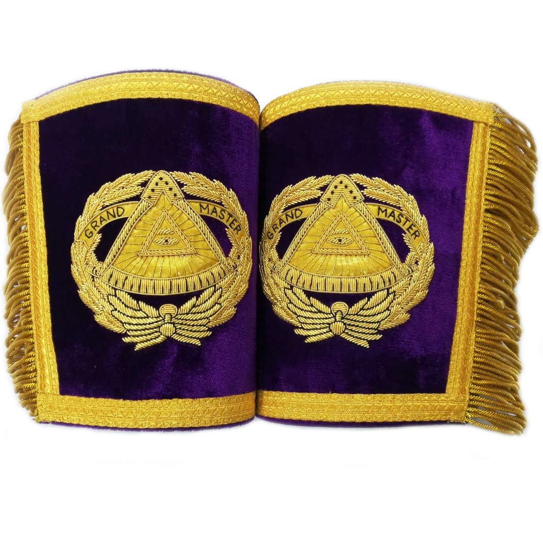 Masonic Gauntlets Cuffs - Grand Master Bullion Embroidered With Fringe - Purple - Bricks Masons