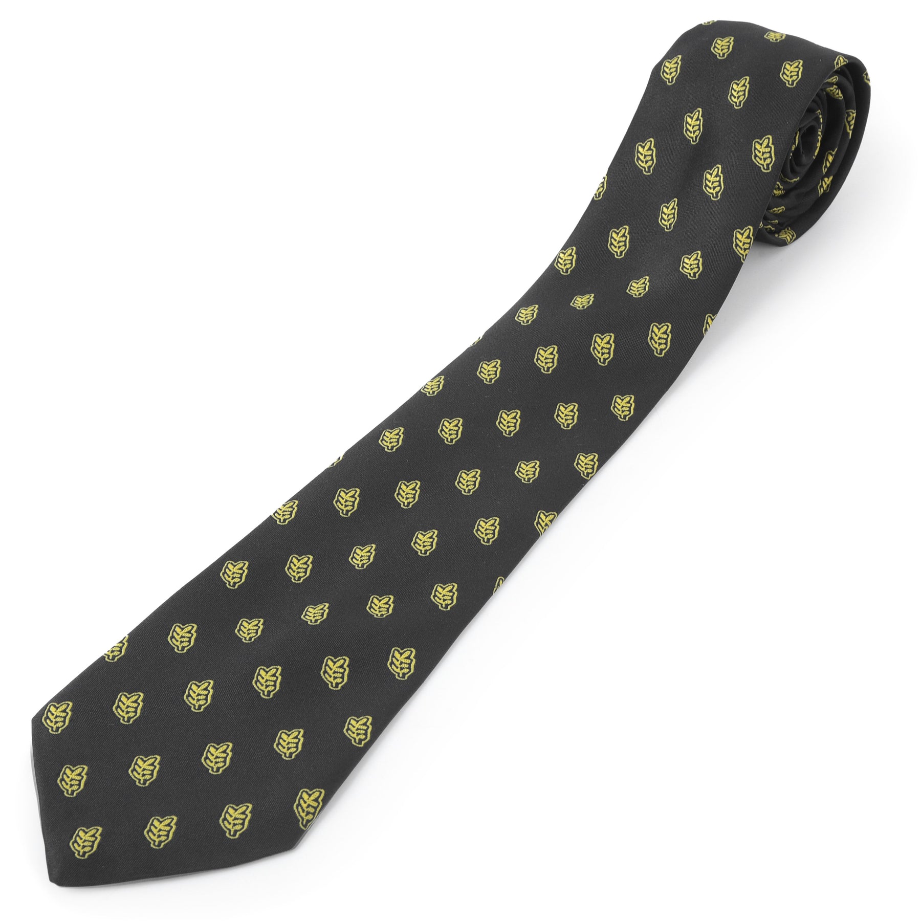 Masonic Necktie - Black With Gold Acacia Leaf - Bricks Masons