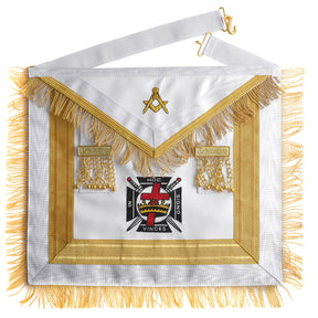 Knights Templar Commandery Apron - White & Gold Machine Embroidery with Fringe - Bricks Masons