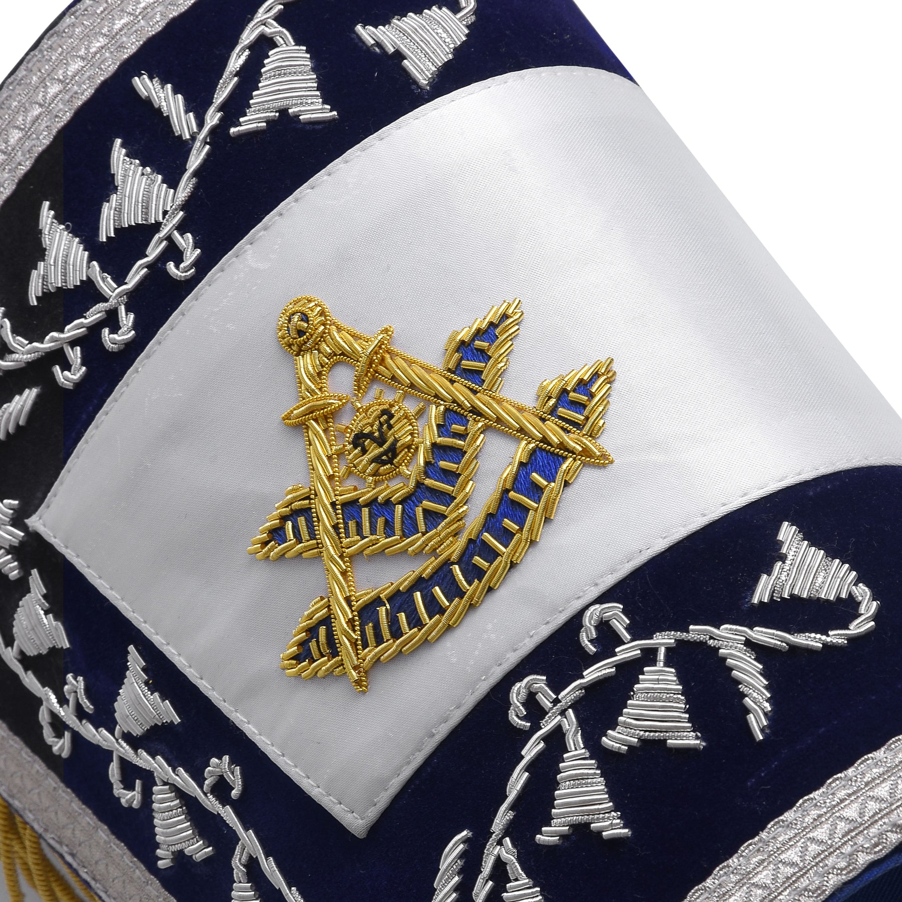 Past Master Blue Lodge Cuff - Dark Blue & Silver with Fringe - Bricks Masons