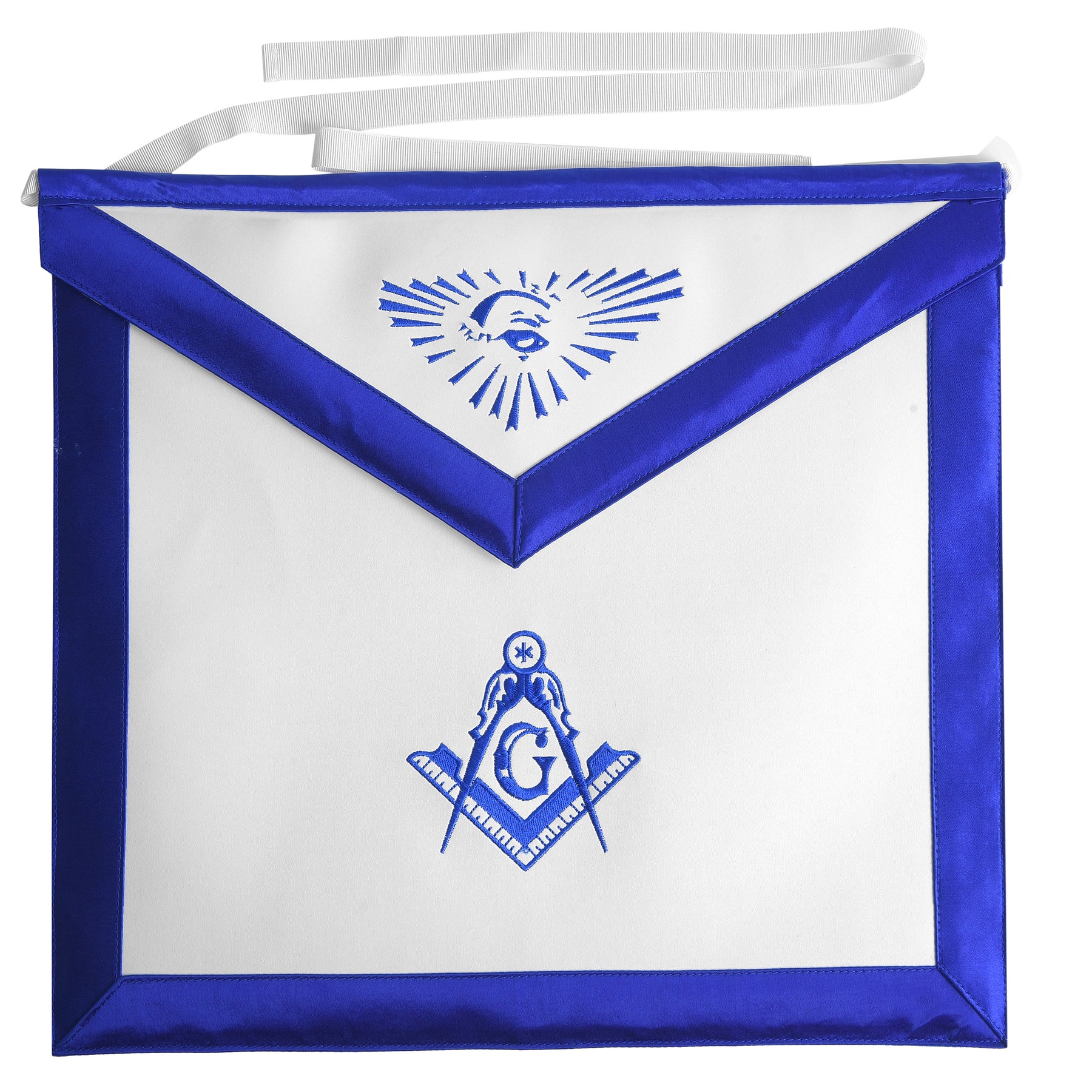 Master Mason Blue Lodge Apron - White Tape Ties - Bricks Masons