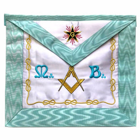Master Mason Blue Lodge French Apron - White & Sky Blue Star G Machine Embroidery - Bricks Masons