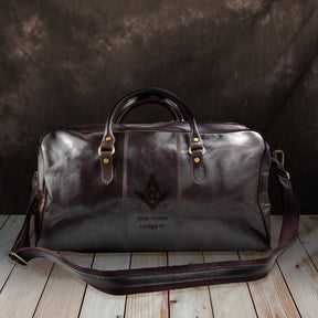 Handmade Genuine Leather Masonic Duffel/Travel Bag - Bricks Masons