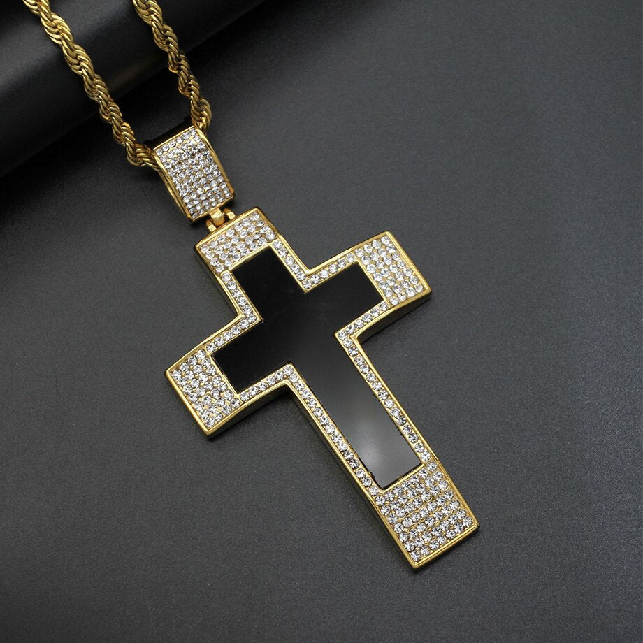 Knights Templar Commandery Necklace - Iced Out Bold Cross Pendant - Bricks Masons