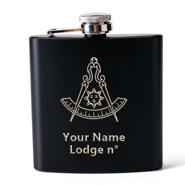 Past Master Blue Lodge California Regulation Flask - 2 Shot Glasses & Funnel - Bricks Masons