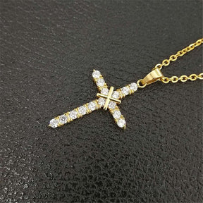 Knights Templar Commandery Necklace - Golden Rhinestones Cross Pendant - Bricks Masons