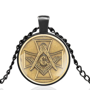 Knights Templar Commandery Necklace - Glass Dome Charm Pendant - Bricks Masons