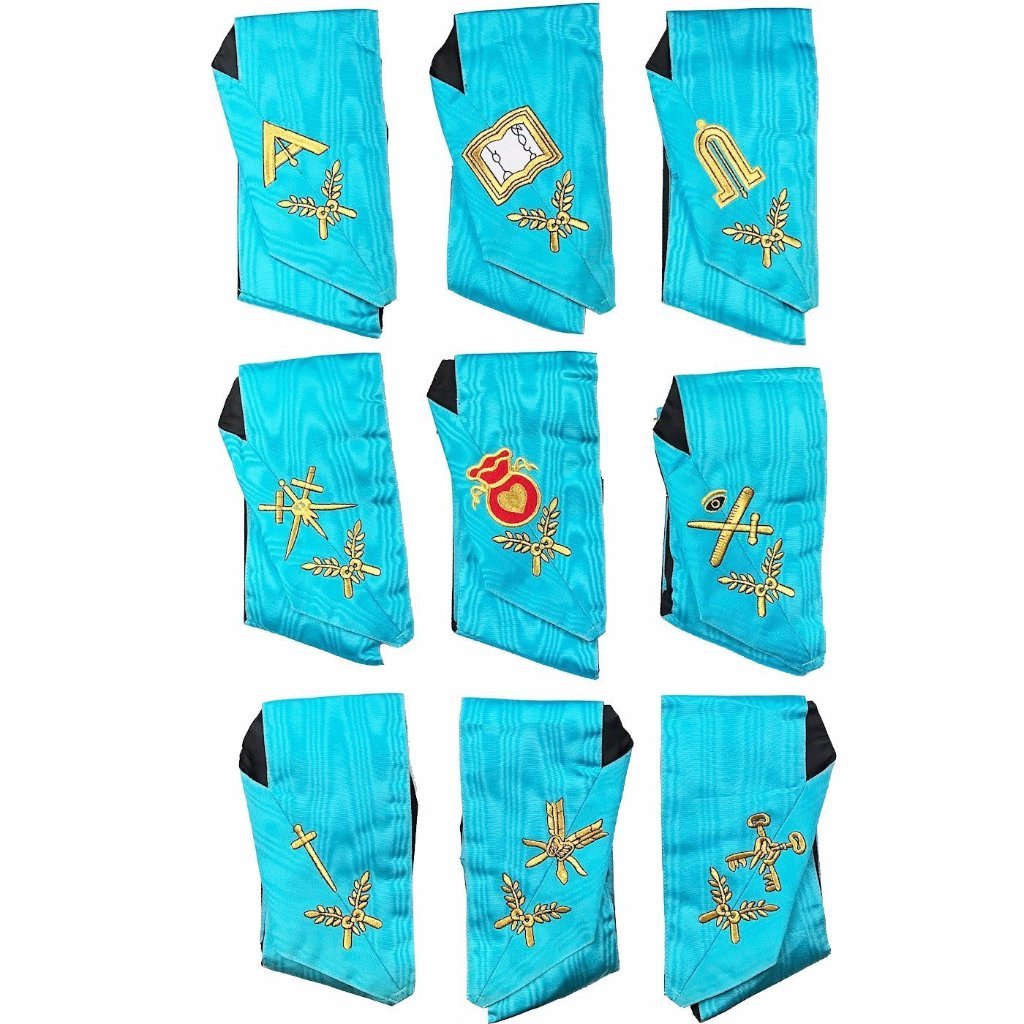 Officers Scottish Rite Officer Collar Set - Sky-Blue Moire Machine Embroidery - Bricks Masons