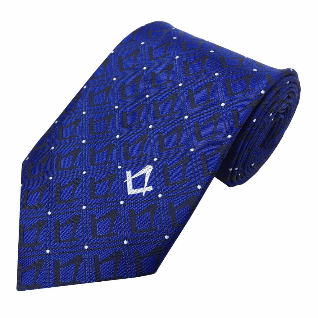 Master Mason Blue Lodge Necktie - Black & Blue with Polkadot Square & Compass - Bricks Masons