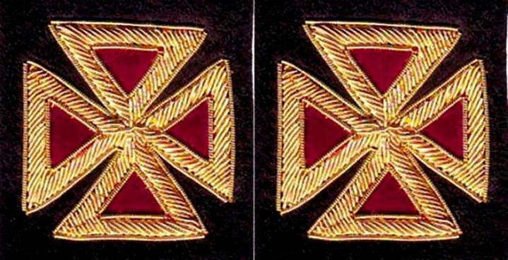 Past Grand Commander Knights Templar Commandery Frock Coat Sleeve Patch - Bullion Embroidery - Bricks Masons