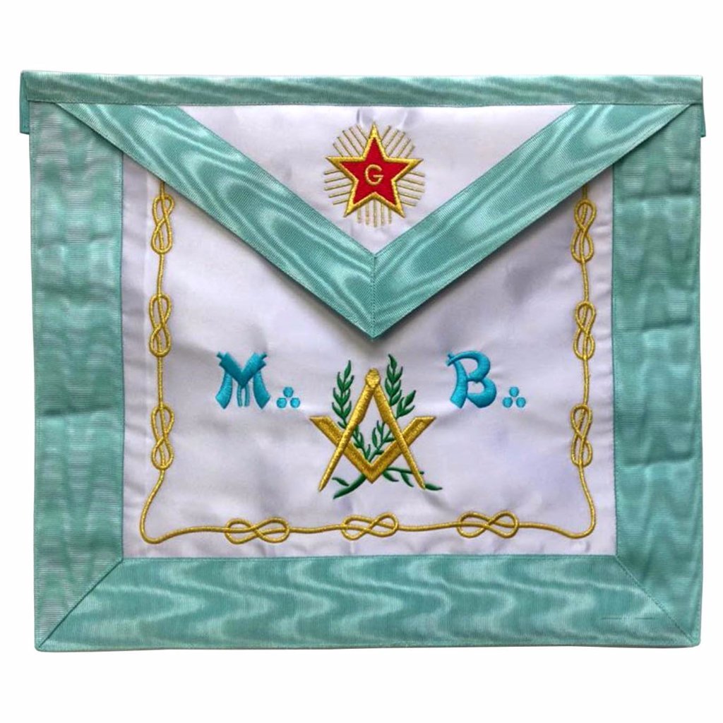 Master Mason Blue Lodge French Apron - Sky Blue Silk & Moire Star G - Bricks Masons