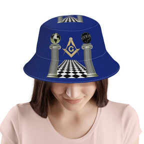 Master Mason Blue Lodge Bucket Hat - Boaz And Jachin Solomon Pillars - Bricks Masons