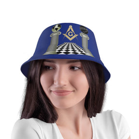 Master Mason Blue Lodge Bucket Hat - Boaz And Jachin Solomon Pillars - Bricks Masons