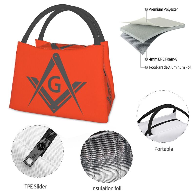 Master Mason Blue Lodge Lunch Bag - Square and Compass G Red Thermal Insulated - Bricks Masons
