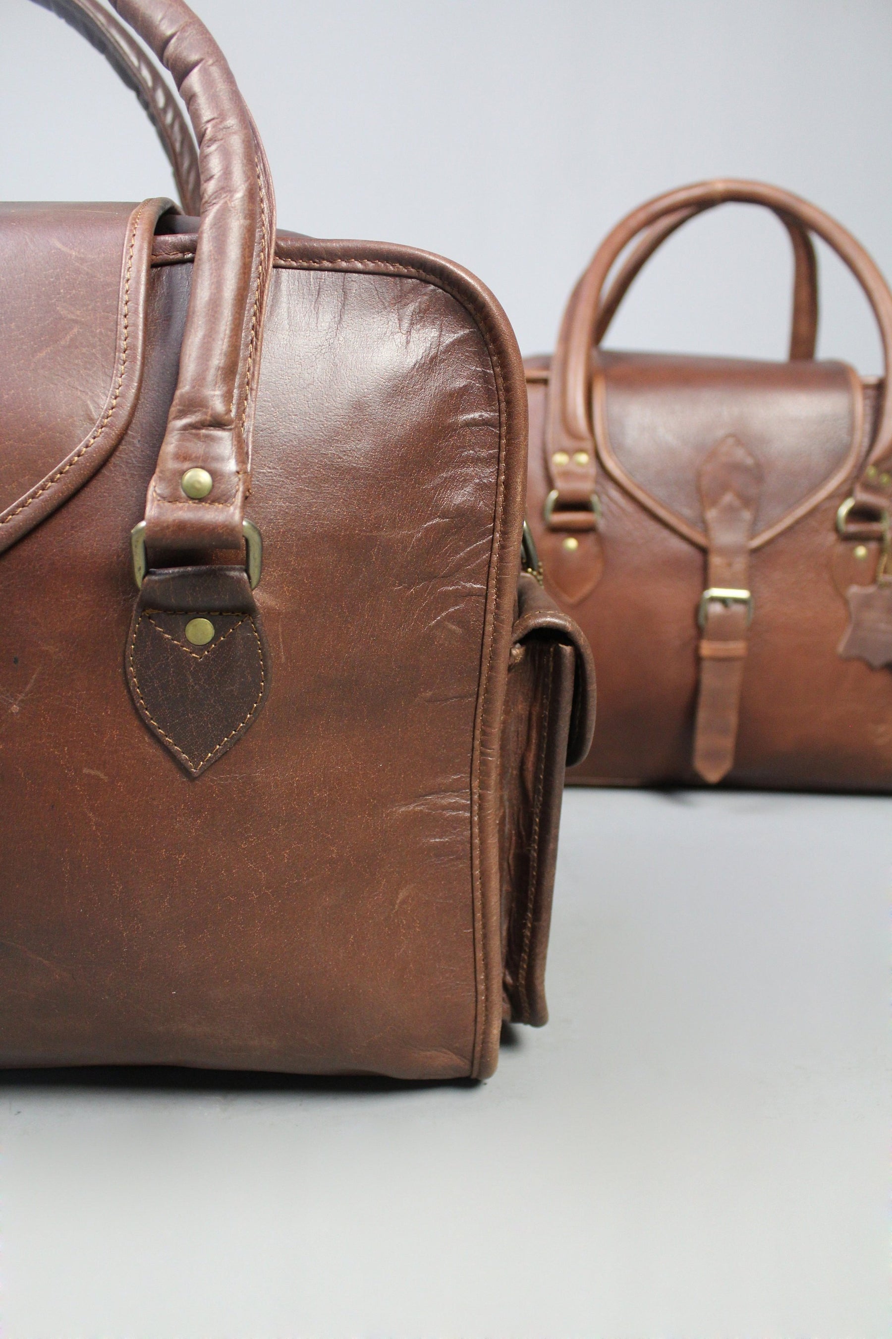 Master Mason Blue Lodge Travel Bag - Vintage Brown Leather - Bricks Masons