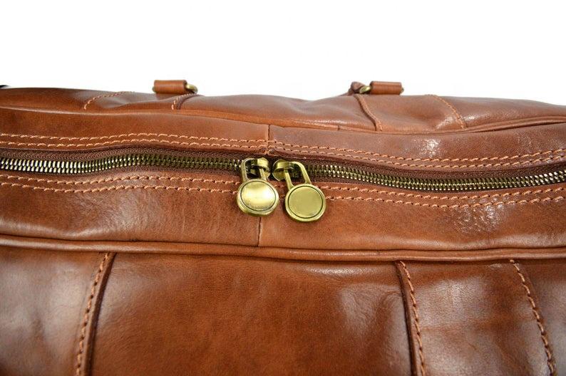 33nd Degree Scottish Rite Travel Bag - Wings Up Genuine Matte Brown Leather - Bricks Masons