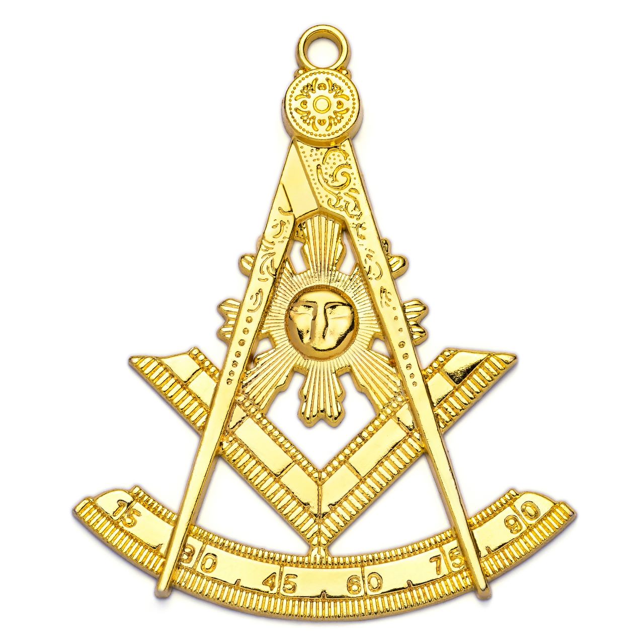 Past Master Blue Lodge Collar Jewel - Quadrant & Square Gold Metal - Bricks Masons