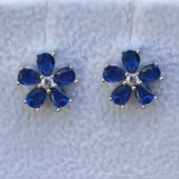 Masonic Earrings - 925 Silver Forget Me Not With Dark Blue Semi precious Stones - Bricks Masons