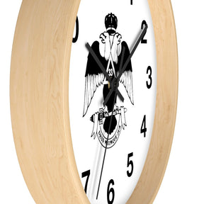 33rd Degree Scottish Rite Clock - Wings Down Wooden Frame - Bricks Masons