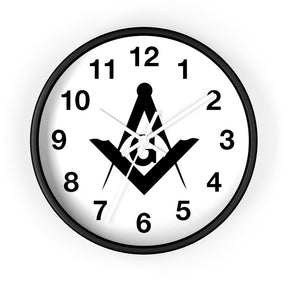 Master Mason Blue Lodge Clock - Wooden Frame Square & Compass G - Bricks Masons