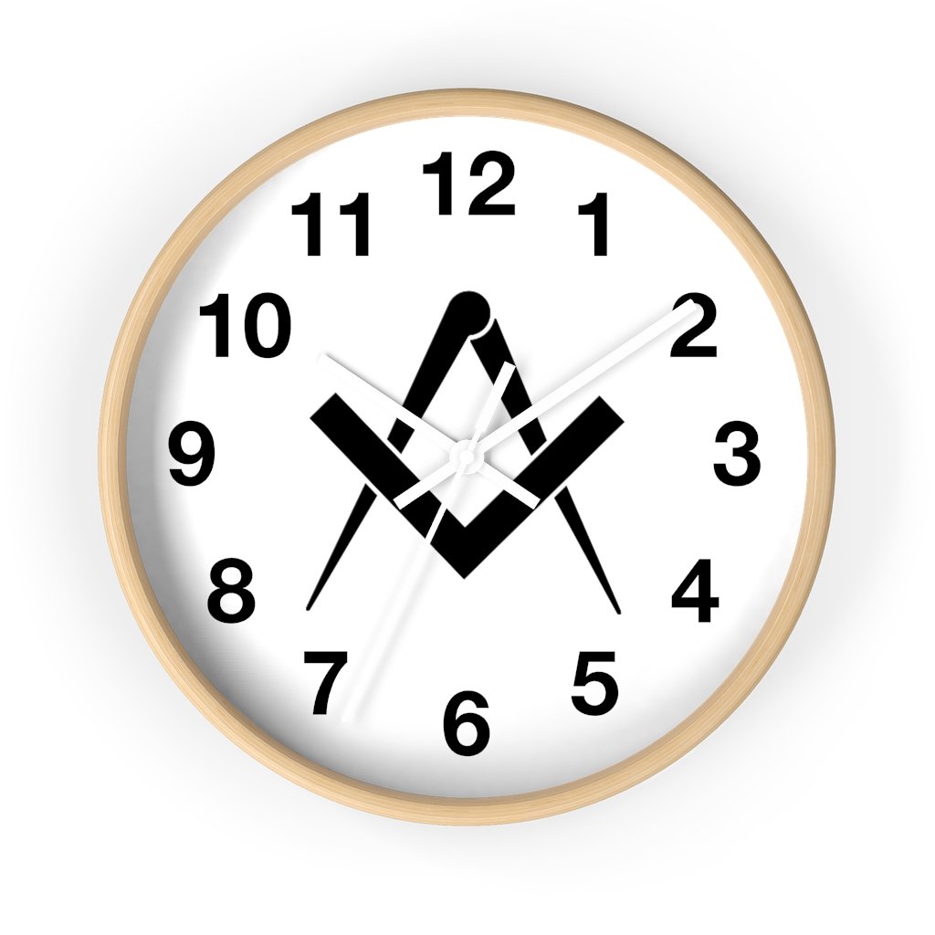 Master Mason Blue Lodge Clock - Wooden Frame Square & Compass - Bricks Masons