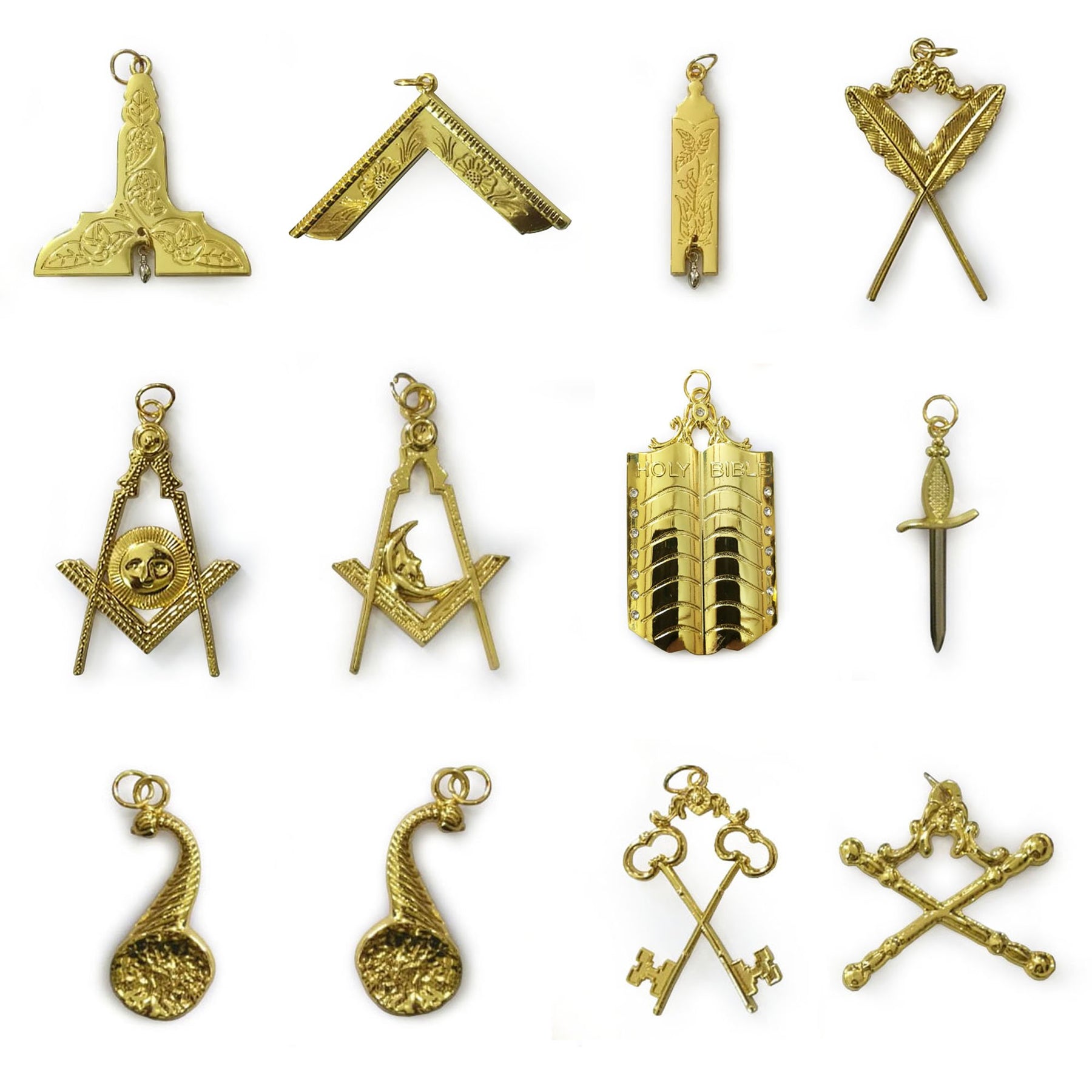 Masonic Gold Collar Jewel Set of 12 - Bricks Masons