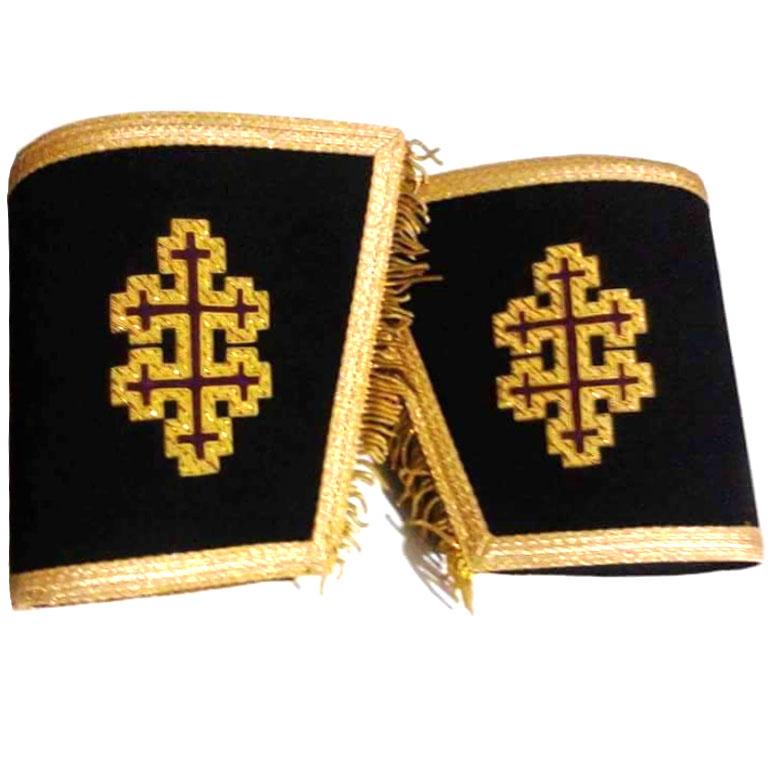 Masonic Gauntlets Cuffs - 33rd Degree with Cross Bullion Embroidered With Fringe - Bricks Masons