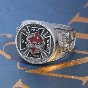 Knights Templar Commandery Ring - Medieval Cross Sterling Silver - Bricks Masons