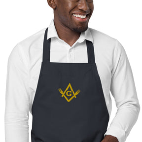 Master Mason Bllue Lodge Kitchen Apron - Fork Square and Compass G Embroidery - Bricks Masons