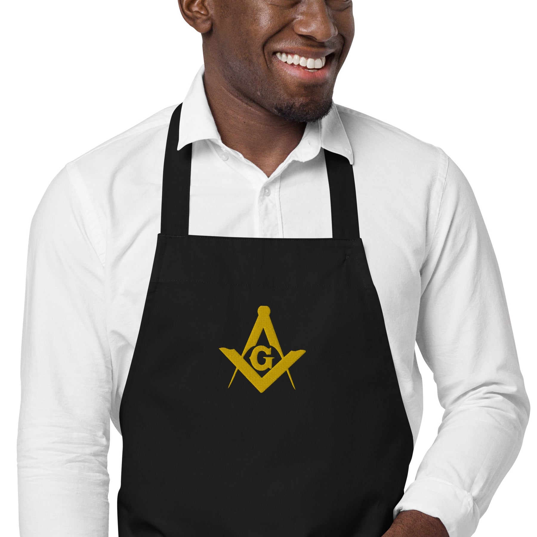 Master Mason Bllue Lodge Kitchen Apron - Square and Compass G Embroidery - Bricks Masons