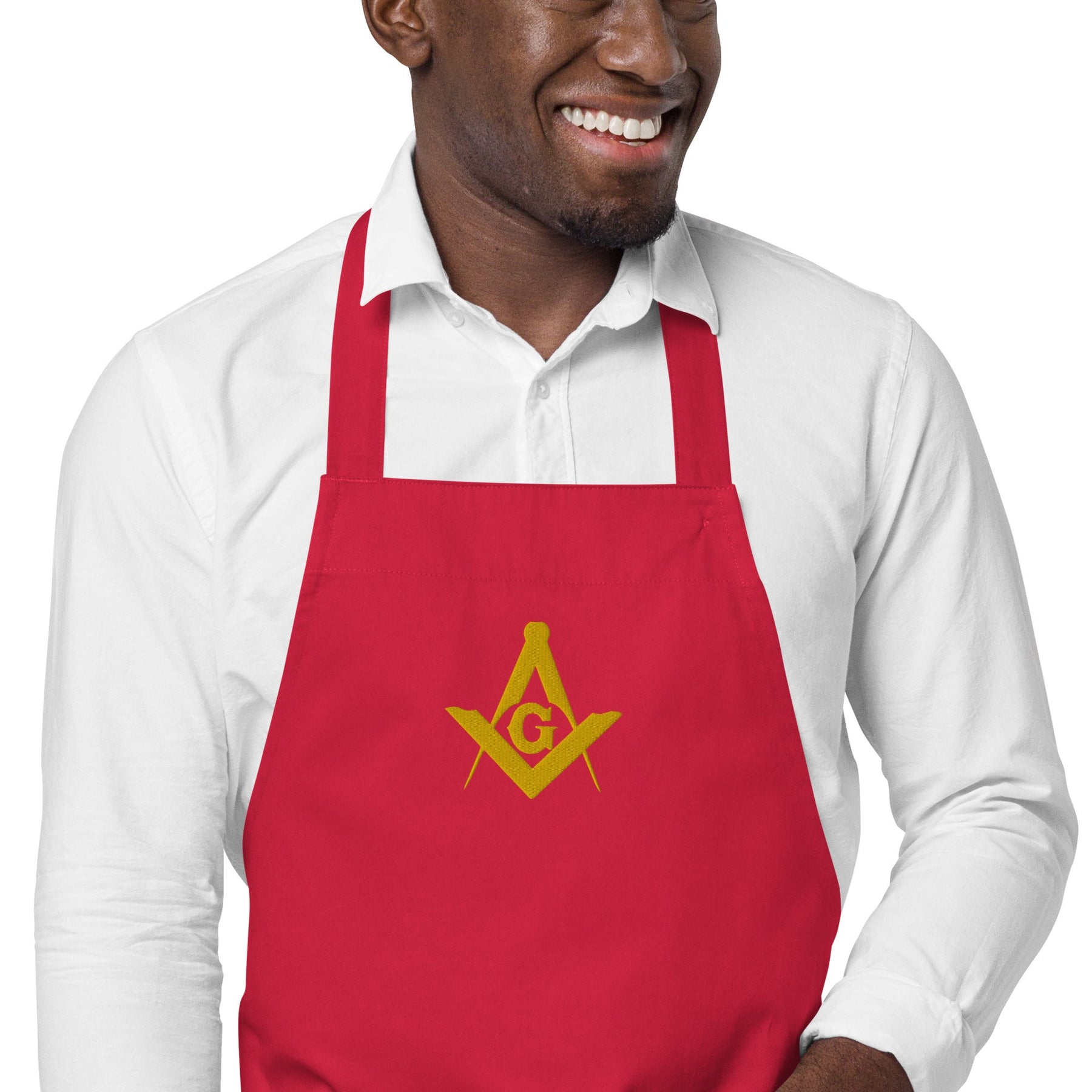 Master Mason Bllue Lodge Kitchen Apron - Square and Compass G Embroidery - Bricks Masons